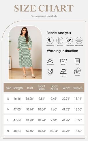Angashion Women's Casual Striped Dresses: Long Sleeve Square Neck Fall Loose Fit Back Slit Midi Tee Shirt Dress with Pockets in Saudi Arabia
