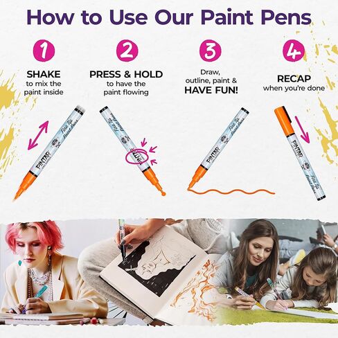 مجموعة أقلام طلاء أكريليك PINTAR | 16 عبوة | أقلام طلاء ذات أطراف رفيعة - أقلام طلاء أكريليك - أقلام طلاء أكريليك للرسم الصخري والخشب والزجاج والجلود والأحذية - عبوة من 16 قطعة، 1 مم in Kuwait