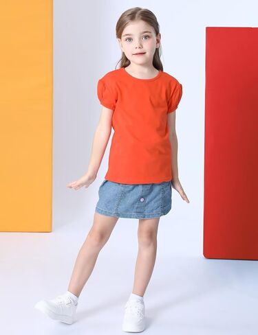 COSLAND Girls' Short Puff Sleeve Top Crew Neck Cotton T-Shirt in Saudi Arabia
