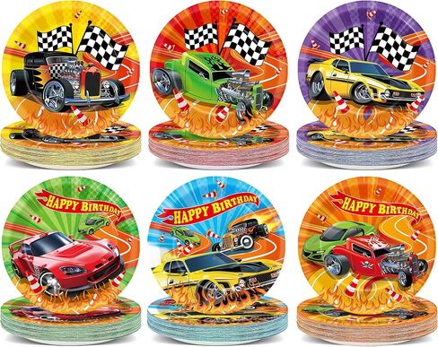 60Pcs Hot Car Birthday Party Supplies Colorful Racing Cars Plates Race Car Tableware Party Decorations for Kids Boys Baby Shower Hot Car Wild Racer Dinnerware Party Favors for 60 Guest in Kuwait
