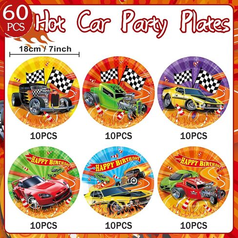 60Pcs Hot Car Birthday Party Supplies Colorful Racing Cars Plates Race Car Tableware Party Decorations for Kids Boys Baby Shower Hot Car Wild Racer Dinnerware Party Favors for 60 Guest in Kuwait