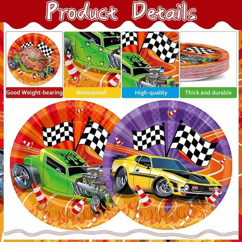 60Pcs Hot Car Birthday Party Supplies Colorful Racing Cars Plates Race Car Tableware Party Decorations for Kids Boys Baby Shower Hot Car Wild Racer Dinnerware Party Favors for 60 Guest in Kuwait