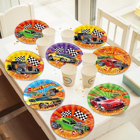 60Pcs Hot Car Birthday Party Supplies Colorful Racing Cars Plates Race Car Tableware Party Decorations for Kids Boys Baby Shower Hot Car Wild Racer Dinnerware Party Favors for 60 Guest in Kuwait