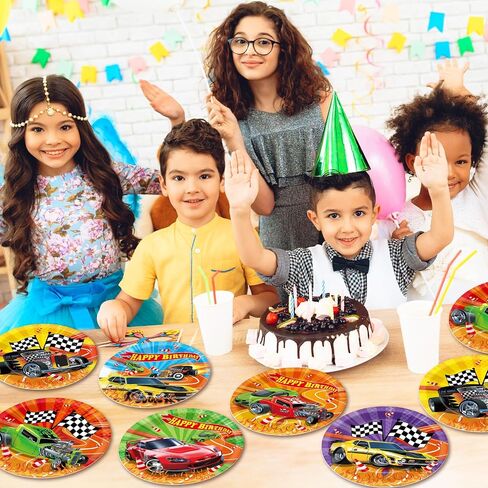 60Pcs Hot Car Birthday Party Supplies Colorful Racing Cars Plates Race Car Tableware Party Decorations for Kids Boys Baby Shower Hot Car Wild Racer Dinnerware Party Favors for 60 Guest in Kuwait