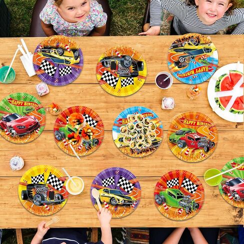 60Pcs Hot Car Birthday Party Supplies Colorful Racing Cars Plates Race Car Tableware Party Decorations for Kids Boys Baby Shower Hot Car Wild Racer Dinnerware Party Favors for 60 Guest in Kuwait