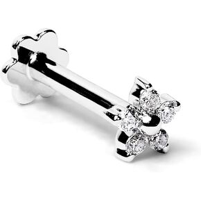 Demira Jewels Natural Diamond 14k Gold 5 Stone Flower Nose Lip Labret Monroe Ring Stud Screw with 8 mm long and 16 gauge thick post