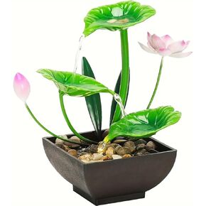 Tabletop Fountain,Water Fountain Indoor, 3-Tier Lotus Waterfall Fountains,Tabletop Water Fountains,Desk Waterfall,feng Shui Fountain,Zen Relaxation Water Fountain for Home Décor (Without Light Ring)