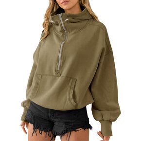 TBA High Neck Hoodies for Women Oversized Half Zip Drawstring Y2K Pullover Sweater Casual Long Sleeve Sweatshirt with Pockets