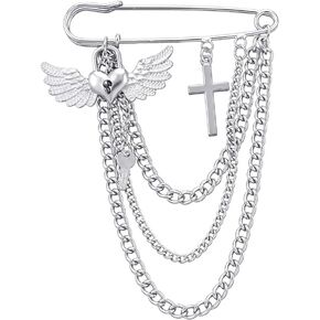 Safety Pin Brooch with Hanging Chains Charms Decorative Punk Goth Collar Brooches Pin for Sweater Dress Skirt Tie Pins Emo Pins