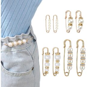 8 Pcs Pearl Brooch Pins,Safety Pins for Clothing Dress Pants Skirt Cardigan Collar，Faux Pearl Rhinestones Brooches for Women Girls Pants Extender Safety Pins (C)