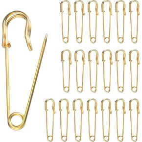 20 Pack 2" Small Safety Pins for Clothes, Stainless Steel Sewing Safety Pins Bulk, Heavy Duty Large Safety Pins Fasteners for Clothes, Leather, Crafts, Canvas, Blankets, Shawls, Kilts(Gold)