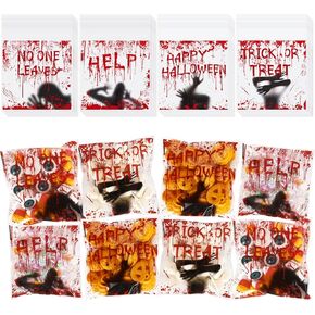 Whaline 320Pcs Halloween Self Adhesive Clear Cookie Treat Bags Bloody Ghost Plastic Gift Bags Scary Candy Goodies Bags for Halloween Trick or Treat Party Gift Wrapping Supplies