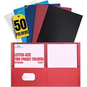 1InTheOffice Two Pocket Folders Assorted, 2 Pocket Folder, Leatherette Portfolio, (50 Pack)