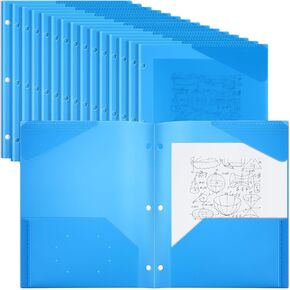 Yeaqee 50 Pieces Transparent Plastic Folder with 3 Holes Plastic Folder with Pockets 3 Hole Punched for 3 Ring Binders, Office and Classroom Use(Blue)