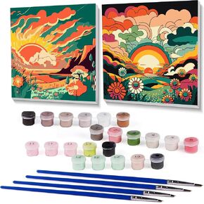uuxsretaio 2 Pack Framed Paint by Number for Adults, Flower Paint by Numbers Kits on Canvas, Easy Adults Paint by Number Kits for Beginner DIY Acrylic Oil Painting for Home Wall Decor(8x8inch)