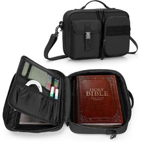 Damero Bible Cover for Men, Bible Carrying Case Church Bag with Multiple Pockets, Bible Case with Top Handle and Shoulder Strap, Black
