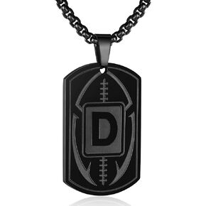 Football Initial A-Z Dog Tag Necklace for Men Football Charm Pendant Stainless Steel Chain 22+2 Inches Personalized Sports Athletes Jewelry Football Gift for Men