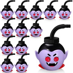 Umigy Halloween Cup for Kids 10 oz Reusable Plastic Cups Bulk Bloodsucker Shaped Cup with Lid and Straw for Gift Halloween Themed Party Favor Supplies(12 Pcs)