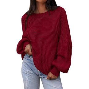 PRETTYGARDEN Womens Sweaters Fall 2024 Long Lantern Sleeve Oversized Sweater Casual Crewneck Loose Ribbed Knit Pullover Tops