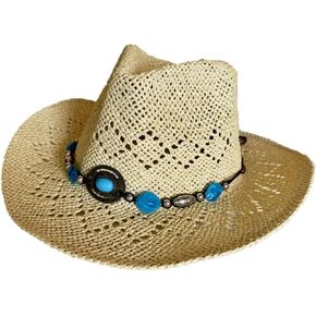 Western Straw Cowboy Hats Cowgirl Hat for Holiday Woven Beach Sun Hat with Shapeable Wide Brim Cowboy Hat for Women's/Men's
