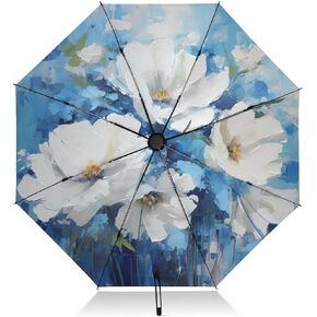 Umbrellas for Rain Sun Outdoor, Automatic Folding Umbrella Windproof Strong, Large Anti-UV Compact Umbrella Black Outside Flower Sunflower Travel Umbrellas for Women Men