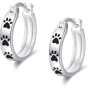 Paw Print Earrings 925 Sterling Silver Cat Dog Paw Hoop Earrings Animal Jewelry Gifts for Womens