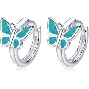 Butterfly Hoop Earrings for Women 925 Sterling Silver Butterfly Turquoise Earrings Butterfly Jewelry Gifts for Women