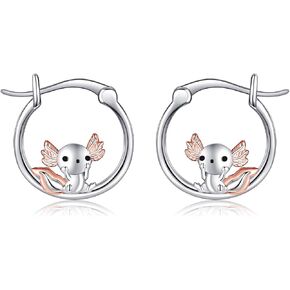 S925 Sterling Silver Poodle/Ferret/Fox/Axolotl Hoop Earrings Cute Animal Jewelry For Women Men Christmas Gift