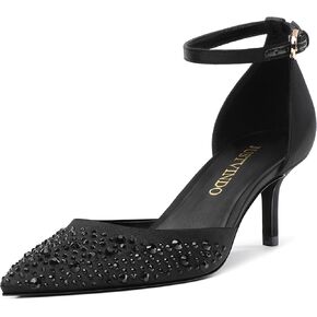 Pointed Closed Toe Heels for Women, Women's Ankle Strap Pumps, Wedding Party Office Business Work Dress Shoes