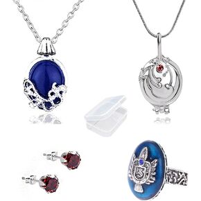4 pcs Opening Vervain Locket Pendant Necklace and Daywalking Katherine Necklace Pendant Charm Necklace-Royal Blue Diamond Stud Earrings S Ring