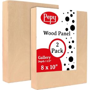 Pepy 8" x 10" Birch Wood Panels; Gallery Depth 1-1/2" Deep Cradle Artist Panel (Pack of 2)