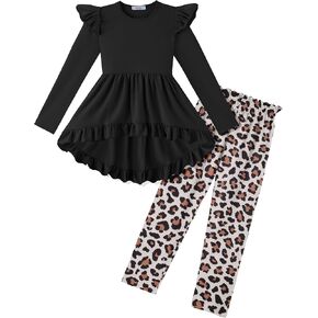 Arshiner Toddler Girl Clothes Ruffle Trim Long Sleeve Pullover Top and Floral Print Leggings Fall Outfits Kids Clothing Sets