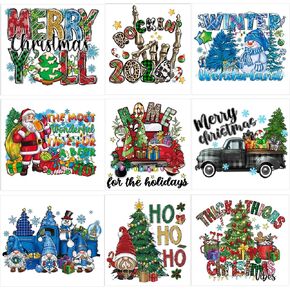 9 Sheets Christmas Iron on Transfers for T-Shirt Christmas Iron on Patches Heat Transfer Design Vinyl Stickers Decals Santa Claus Elk Appliques for Clothing T-Shirts Jackets Hoodies Pillow Covers in Kuwait