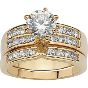 PalmBeach Goldtone Round Cubic Zirconia Bridal Ring Set Sizes 6-10