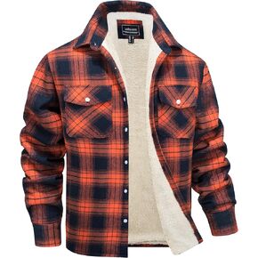 MAGNIVIT Mens Flannel Plaid Shirts Fleece Warm Winter Coat Sherpa Lining Jackets Soft Thickened Outwear Casual Outdoor Travel