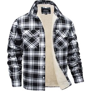 MAGNIVIT Mens Flannel Plaid Shirts Fleece Warm Winter Coat Sherpa Lining Jackets Soft Thickened Outwear Casual Outdoor Travel