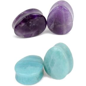 Amethyst Stone Ear Plugs Tunnels Stretcher Piercing Jewelry 2 Pairs (5/8"(16mm))