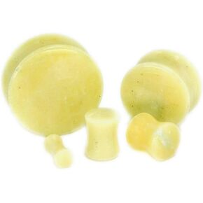 Pair (2PCS) YELLOW LEMON JADE STONE PLUGS Double Flare Gauges Organic Ear Tunnels 9201