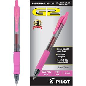 PILOT, G2 Premium Gel Roller Pens, Fine Point 0.7 MM, Rose Pink, Pack of 12 (Dozen Box)