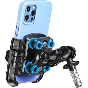 BRCOVAN Anti-Theft Motorcycle Fork Stem Phone Mount Holder with Vibration Dampener, [Camera Friendly] [1s Lock & Release] Fit Tubes 12mm-25.4mm in Diameter, Adjustable Fit 5.4''-7.2'' Smartphones