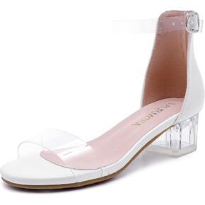 Girls High Heels Sandal for Girls Open Toe Ankle Buckle Strap Dress Shoes for Little Big Kids in Wedding Party Block Chunky Pump Sandals