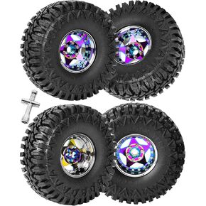 RC 1.9" Beadlock Wheels and Tires for 1/10 RC Crawler SCX10 VS4-10 TRX4 TRX6 Gen8 D90 VS4-10 MST CFX,1.9 Beadlock Wheels 1.9 Beadlock Rims 1.9 Beadlock Tires,4Packs,Silver Rainbow(Style B)