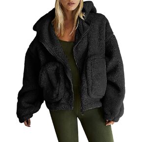 Women's Fuzzy Fleece Jacket Winter Coat Quilted Pullover Jacket Sherpa Zip Up Jackets for Women Fall Trendy Casual