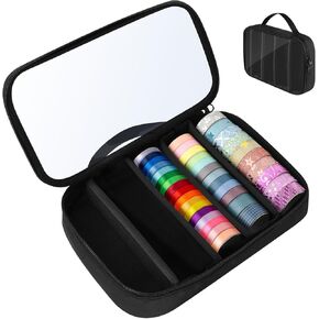 Homakover Washi Tape Organizer Carry Case with Remove Divider Strip, Tape DIY Sticker Roll Tape Holder Wrapping Ribbon Storage Bag with Handle Strap, Clear PVC Window, Black