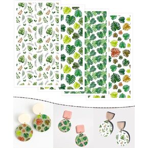 Puocaon Flower Clay Transfer Paper - 4 Design 20 Pcs Transfer Paper for Polymer Clay, Hand Painted Floral Pattern Water Soluble Polymer Clay Transfer Sheets for Jewelry Making, Clay Transfer Papers