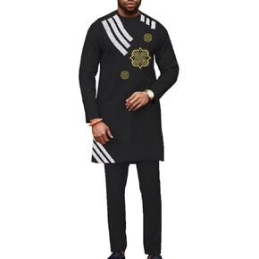 African Clothes for Men Dashiki Traditional Suit 2 Piece African Mens Outfits Set Embroidered African Top and Pant