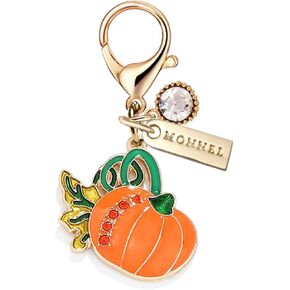MC460 Little Crystal Halloween Pumpkin Lobster Clasp Charm for Women with Velvet Bag (Orange,1 Piece)