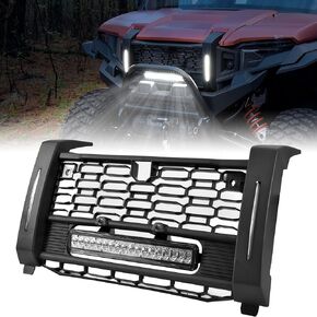SAUTVS Front Mesh Grill with Accent Light for Polaris Xpedition XP/ADV, Waterproof Black Mesh Grille with LED Light Bar and Left Right DRL for Polaris Xpedition XP/XP 5/ADV/ADV 5 2024+ Accessories