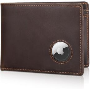 Polare Full Grain Leather Bifold RFID Blocking Wallet with Air Tag Slot, Men's Slim Minimalist Cash Credit Card Front Pocket Wallet with Gift Box