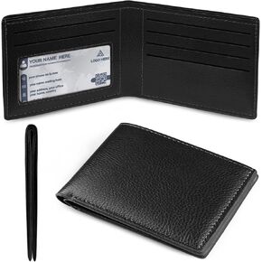 Mens Slim Bifold Wallet with ID Clear Window & 6 Credit Card Slots, Minimalist Handmade Bifold Wallets for Men, Thin Card Credit Holder Wallet for Men - Slim & Stylish (Black)